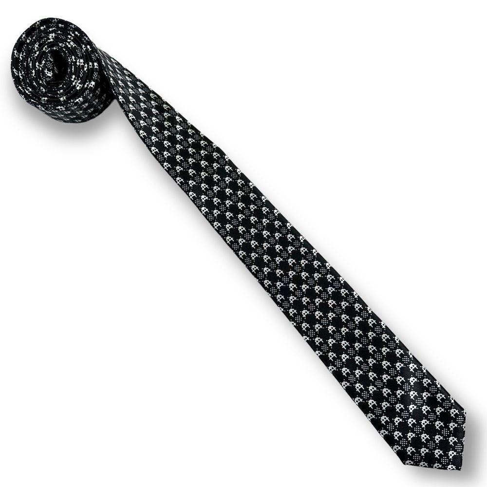 Black Tie Geek Space Invaders black and white‎ polyester narrow tie